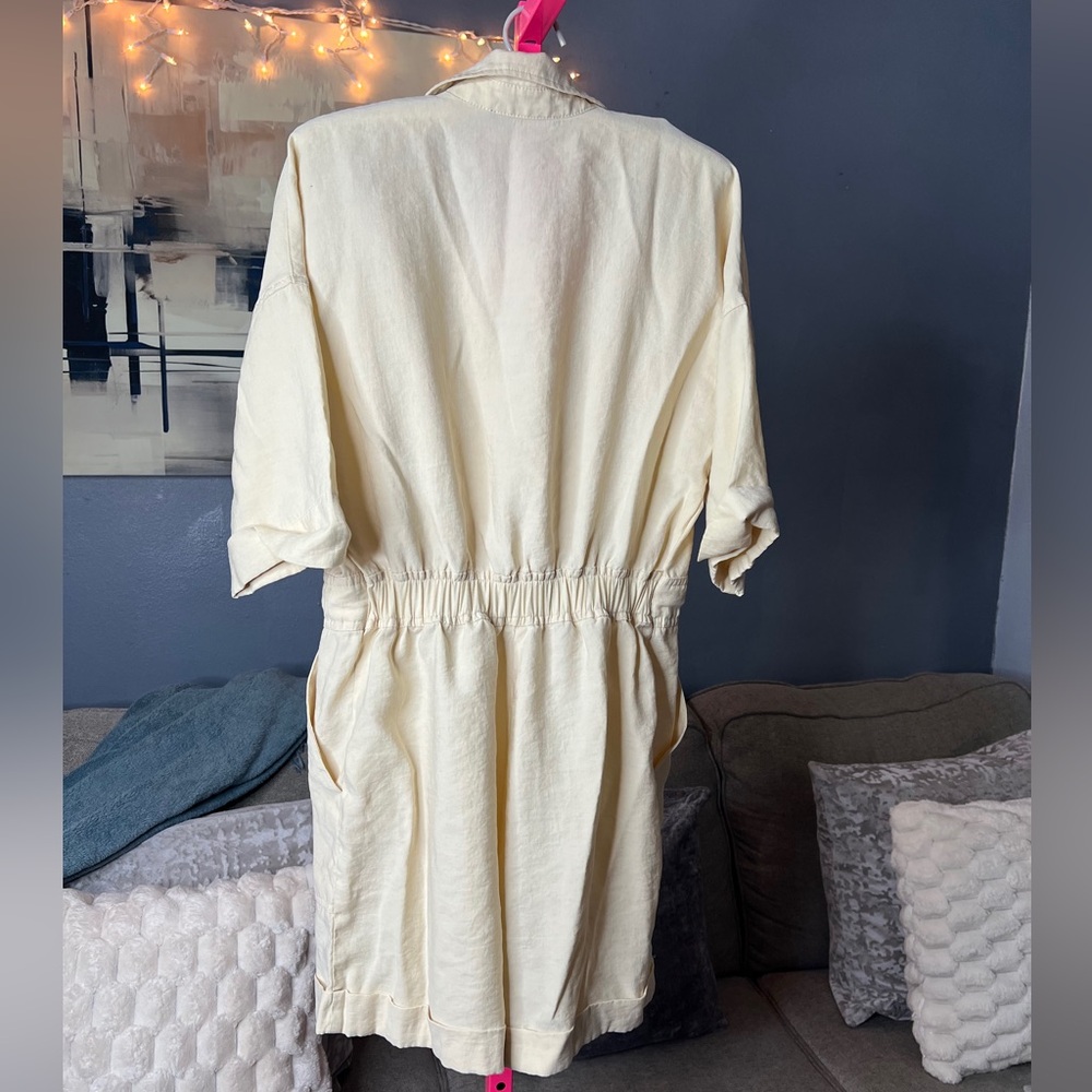 Zara Cream Lyocell Utility Romper XS Short Sleeve Tie Waist ✨ - Picture 3 of 5